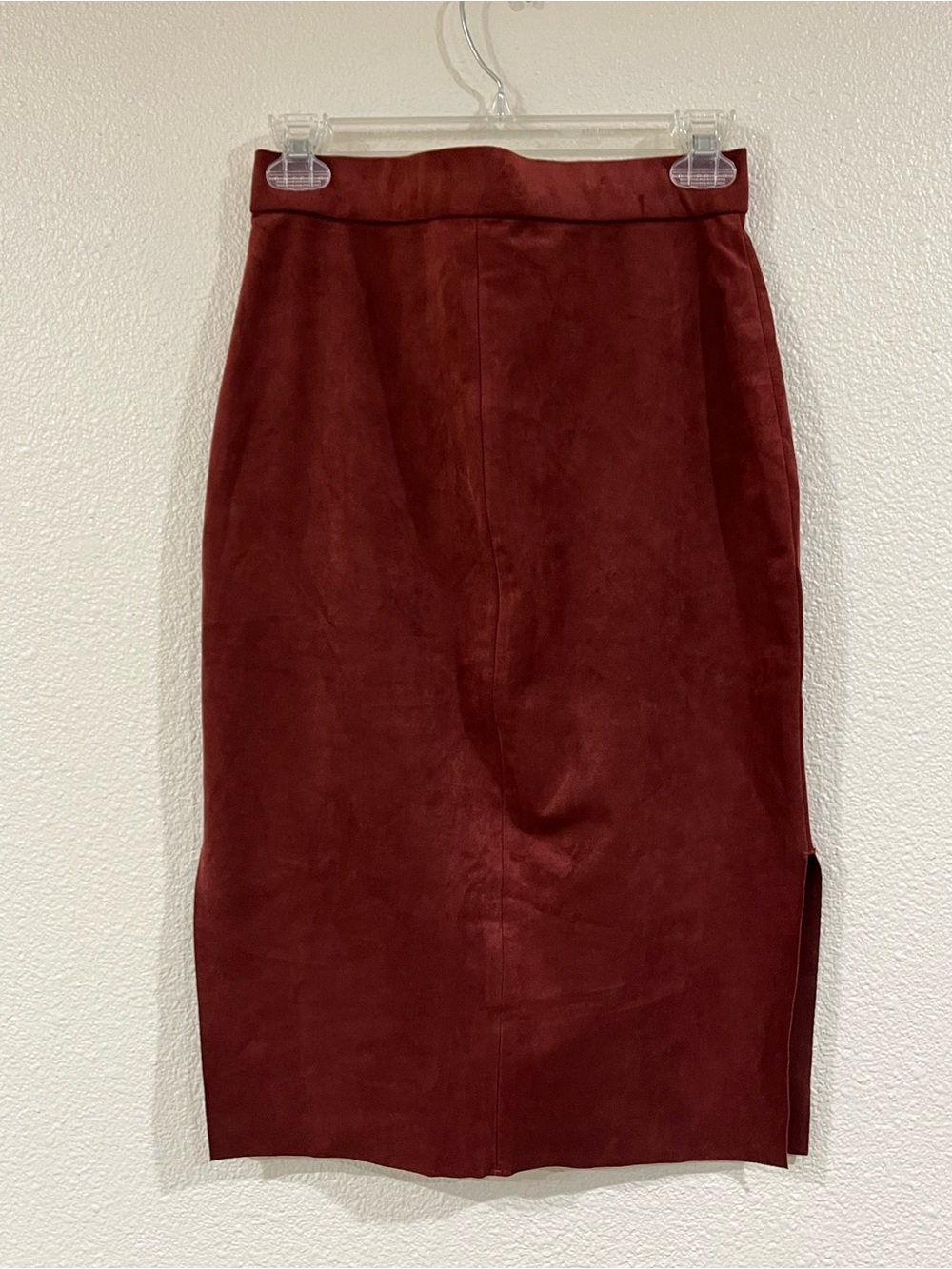 Wilfred Deep Burgundy Faux Suede Pencil Skirt